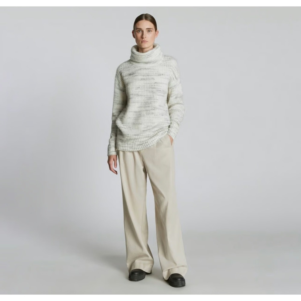 Everlane Alpaca Blend Turtleneck Sweater Cream Grey Space Dye Ribbed Knit Medium